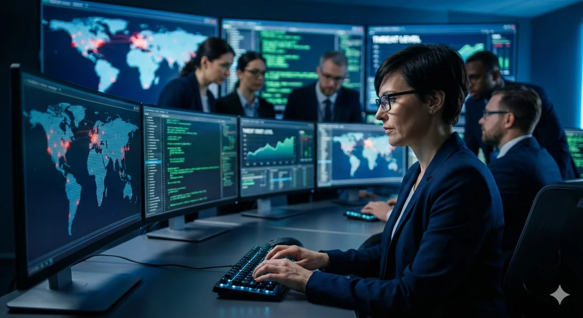 Operations center staffed with monitoring screens